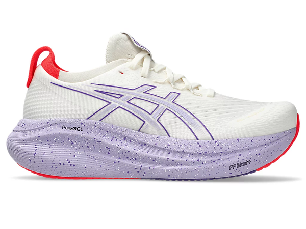 ASICS WOMENS GEL NIMBUS 27 CREAM/EDO PURPLE